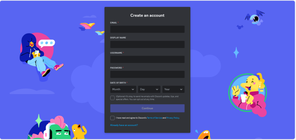 Discord registration page