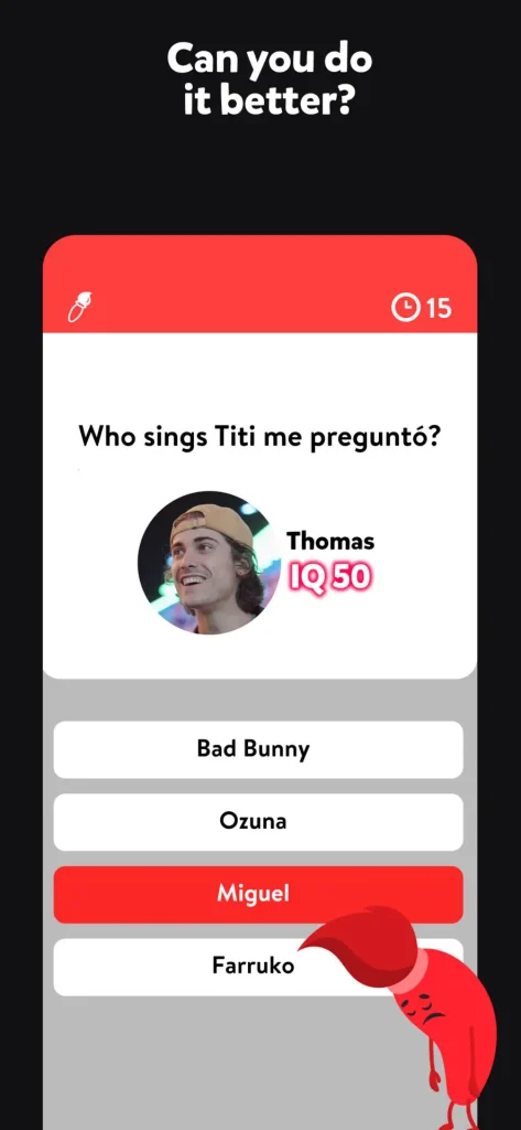 Trivia game screen with another question challenging players to outperform others.