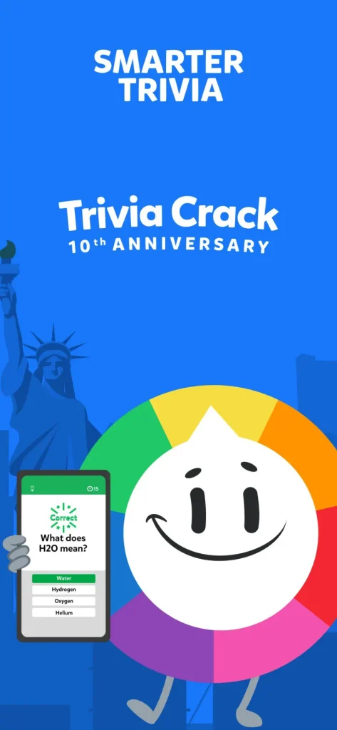 Trivia Crack's 10th-anniversary screen promoting smarter trivia.