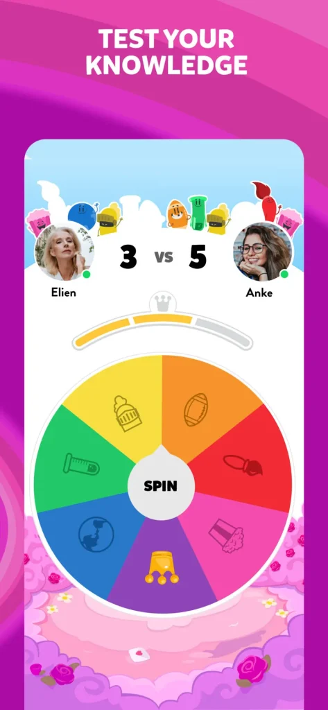 Trivia game interface with a wheel to test players' knowledge.