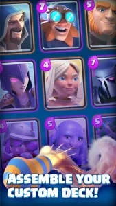 Clash Royale showcases competitive 1v1 gameplay, emphasizing player engagement and dynamic action.