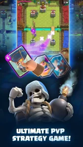 Skeleton Bomber and live PvP gameplay highlight the excitement of competitive Clash Royale matches.