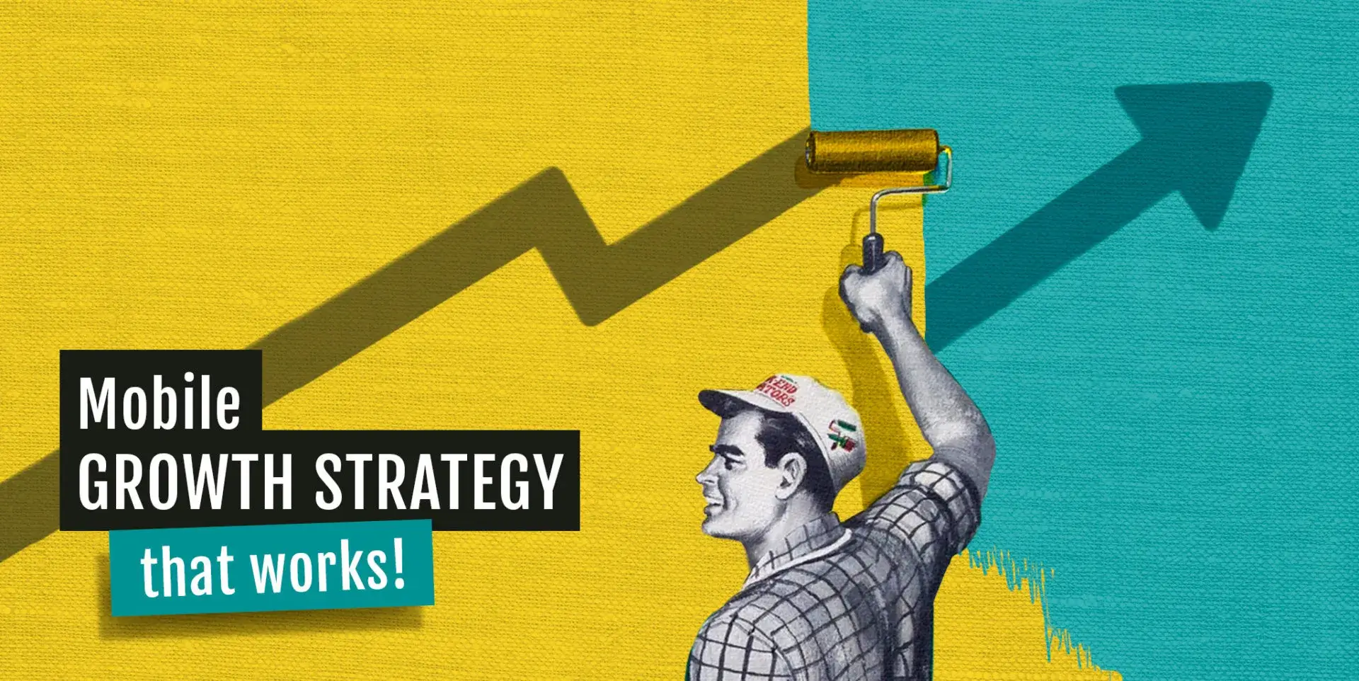 The featured image for this blog post depicts a man painting an upward arrow, symbolizing growth and success. The mix of blue and yellow tones creates a strong contrast, making the image visually appealing. This visual aligns with the concept of strategic mobile app growth, emphasizing how businesses can scale effectively with the right approach. The bold typography on the image makes it clear that the focus is on a proven mobile app growth strategy. Ideal for capturing attention and reinforcing the topic at hand.
