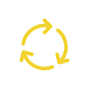 A yellow circular arrow icon representing the continuous cycle of cross-promotion in mobile gaming, where users are retained and re-engaged.