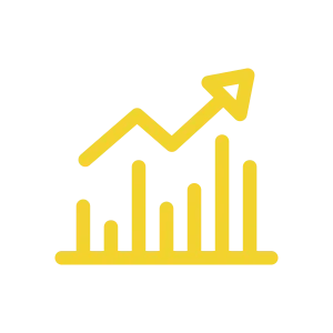 A yellow icon depicting a rising graph with an arrow, symbolizing growth in mobile game installs through cross-promotion strategies.