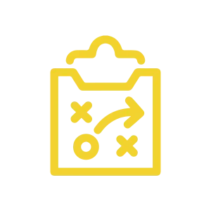 A yellow clipboard icon with strategic planning symbols, representing structured campaign management for mobile marketing.