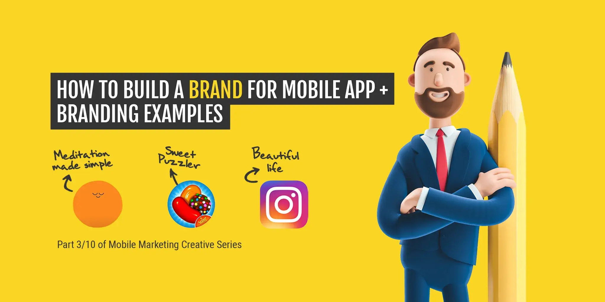 How to build a brand for mobile app or game? A visual representation of the importance of mobile app branding with icons for meditation, puzzles, and social media, demonstrating how apps create emotional connections.