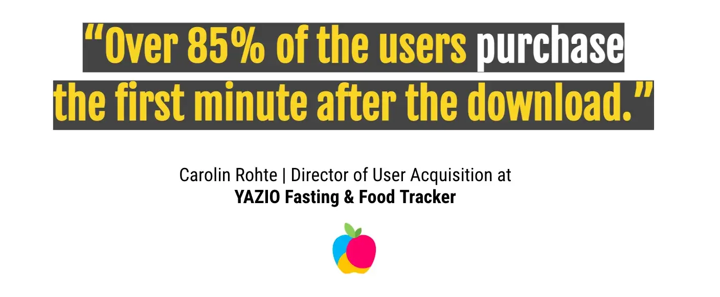 A quote from a mobile app growth expert emphasizing the importance of early-stage conversions. The expert highlights that 85% of users subscribe within the first minute after downloading. This statistic reinforces the need for strong onboarding and paywall strategies. Subscription apps must focus on optimizing the first-time user experience.