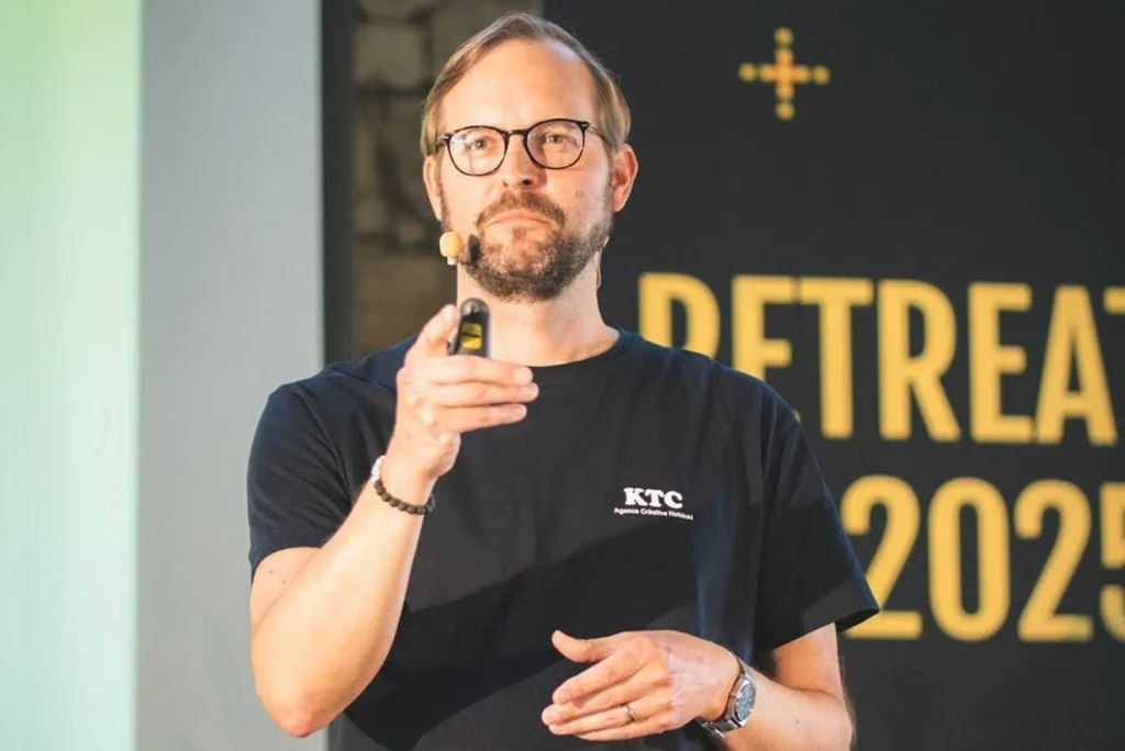 Kai Torstila from KTC Creative Agency speaking about brand building and creative alignment in mobile game advertising at the Mobile Ad Eaters Retreat 2025.