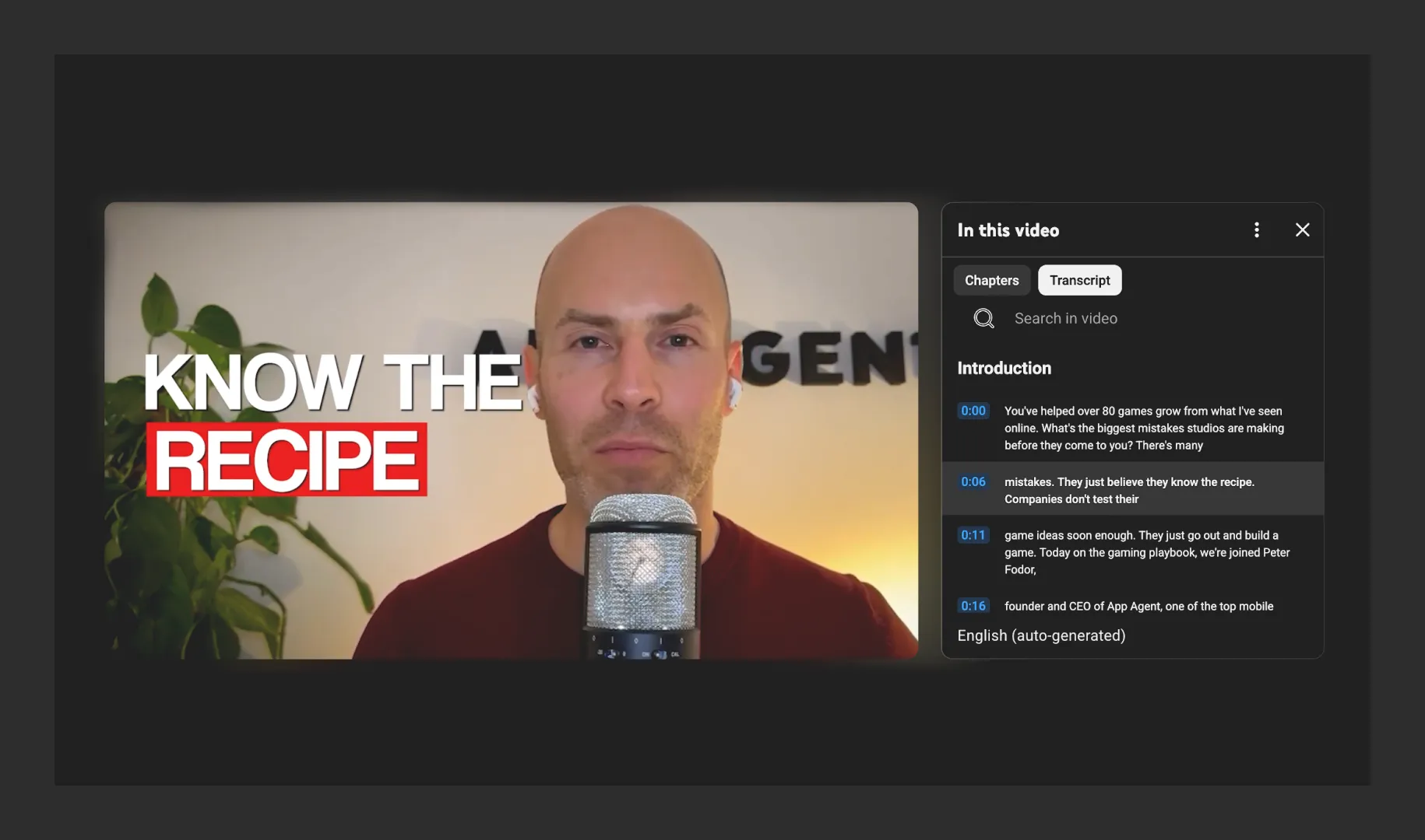 Screenshot of AI analyzing a long video transcript, demonstrating creative strategist AI methods for extracting insights quickly.