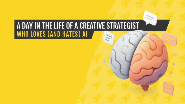Soft 3D illustration of a split brain showing analytical and creative thinking, representing how a creative strategist uses AI in daily workflows.