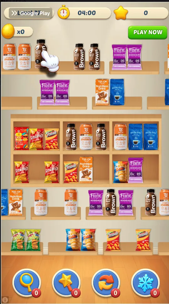 Playable ad example showing a casual sorting game with shelves and draggable products